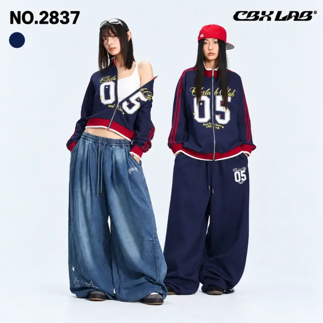 レディース ジップトップス・ワイドパンツ ナンバーロゴ 配色ライン 単品選択 CBX LAB [商品番号: 2837]