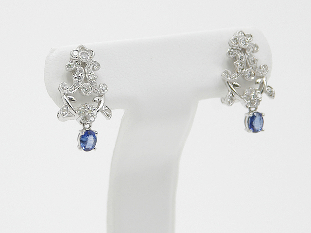 ホワイトゴールドサファイヤ、ダイヤモンドピアス/0073◆【送料無料】