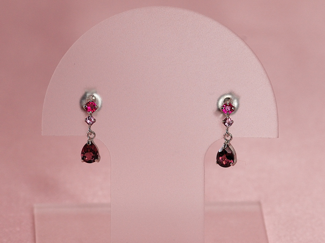 ホワイトゴールド ルビー ピンクトルマリン ロードライトガーネットピアス 0325 K14wg