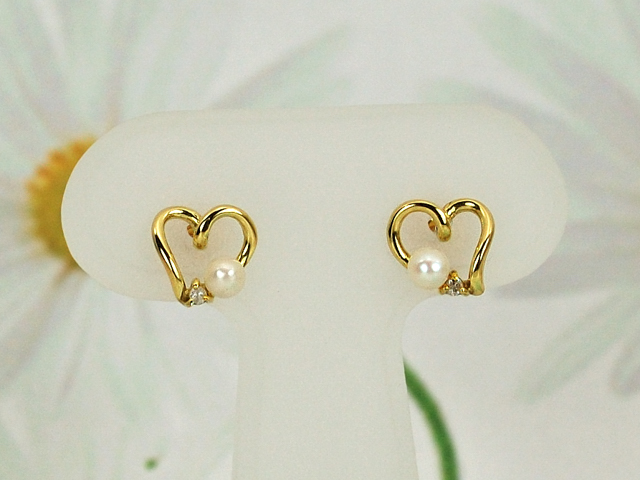 K18 淡水パール,ダイヤモンドピアス/0343