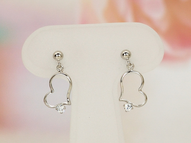 ホワイトゴールド キュービックピアス/0353