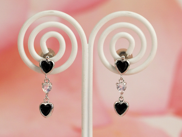 ホワイトゴールド オニキス,ブルームーンストーンピアス/0366