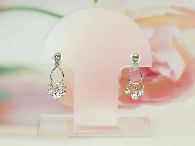 ホワイトゴールド キュービックピアス/0384