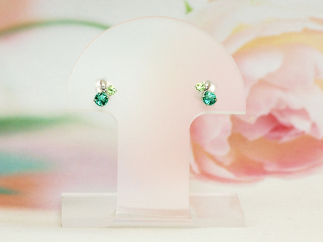 ホワイトゴールド ぺリドット,グリーンクォーツピアス/0385