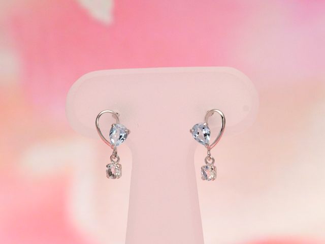 K18ホワイトゴールド アクアマリン,ムーンストーンピアス/0484/K18WG