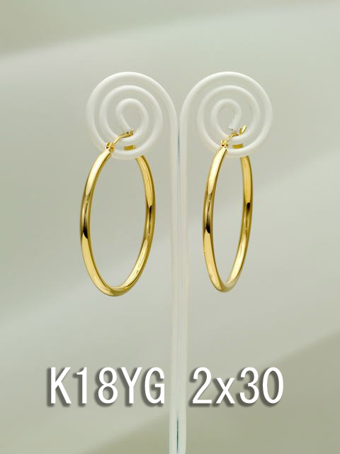 イエローゴールドフープピアス/2x30/K18YG