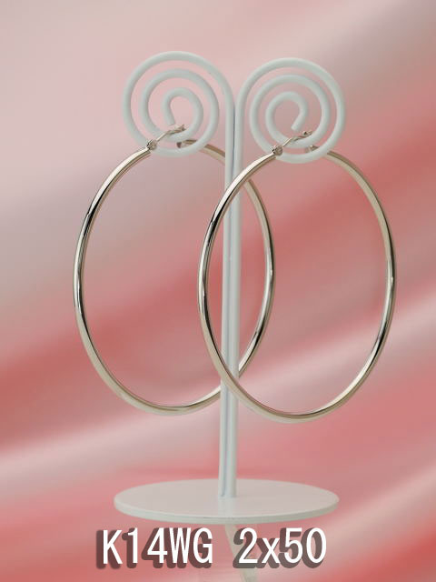 ホワイトゴールドフープピアス/2x50/K14WG