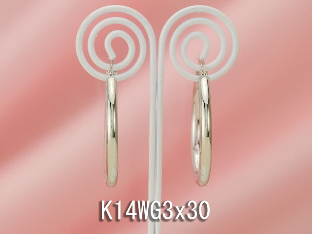 ホワイトゴールドフープピアス/3x30/K14WG