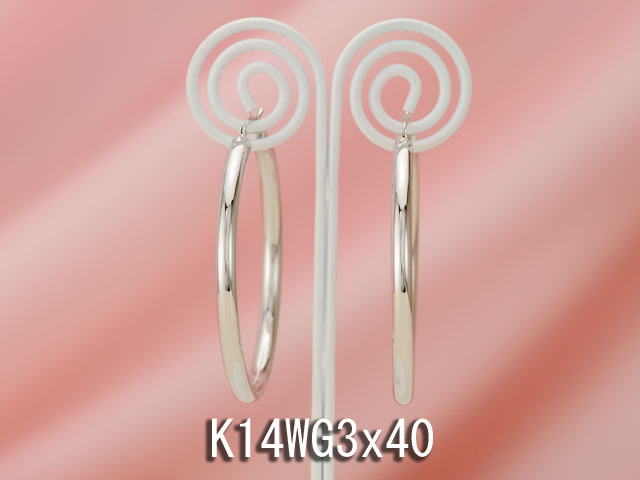 ホワイトゴールドフープピアス/3x40/K14WG