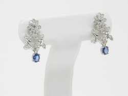 ホワイトゴールドサファイヤ、ダイヤモンドピアス/0073◆【送料無料】