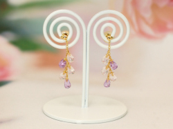 k18アメシスト、ローズクォーツデザインピアス/0273◆【送料無料】