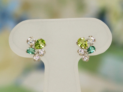ホワイトゴールド ペリッドット,グリーンクォーツ,キュービックピアス/0334