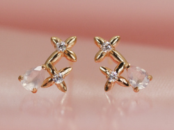 ◆ K18ピンクゴールド ローズクォーツ,キュービックピアス/0396◆