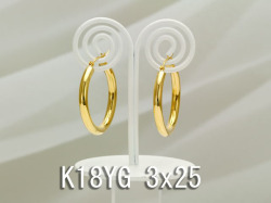 イエローゴールドフープピアス/3x25/K18YG