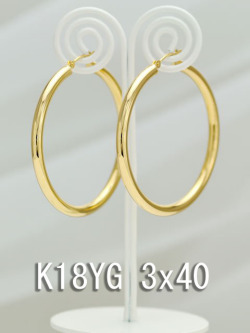 イエローゴールドフープピアス/3x40/K18YG
