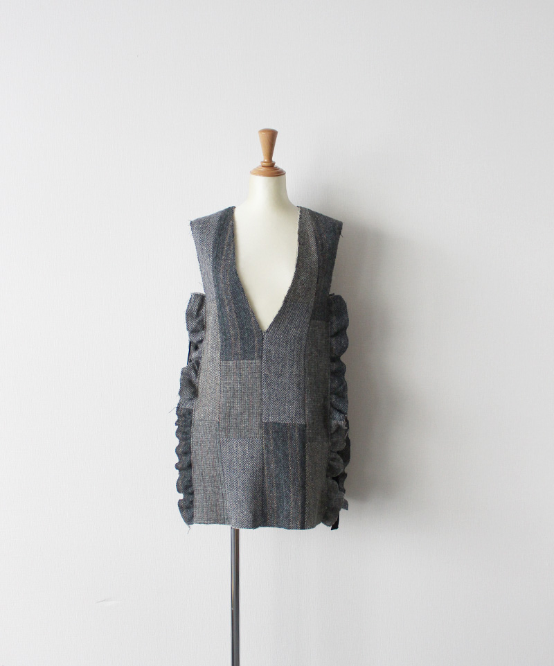 MALION vintage tweed frill ribbon vest ASSORT D - Ladys