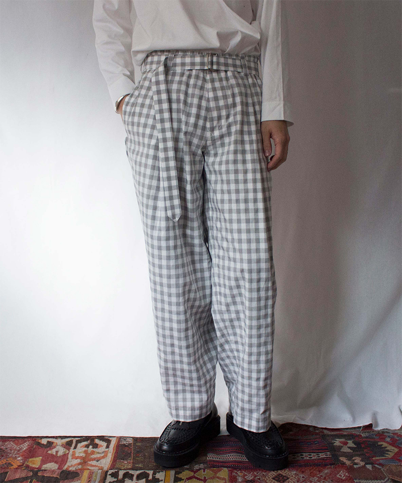 TSTS TSTS GINGHAM BELTED PANTS GRAY GINGHAM Mens rroomm onlinestore