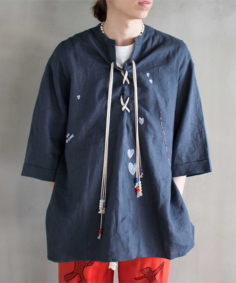 GLASS CYPRESS Washed Kinen Tunic In Black Black - Mens