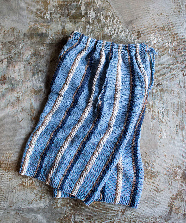 RL multi stripe hand knit shorts blue - Mens