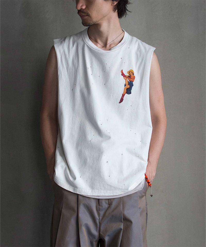 yass rodeo girl damage sleeveless Tee WHITE - Mens