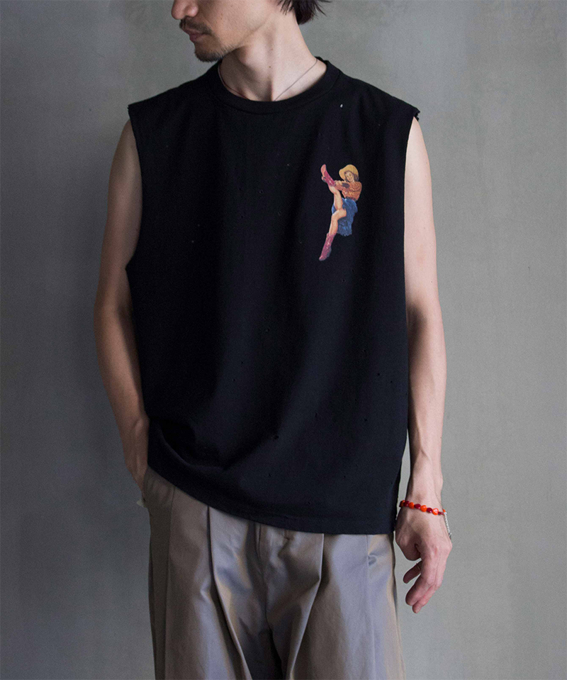yass rodeo girl damage sleeveless Tee BLACK - Mens