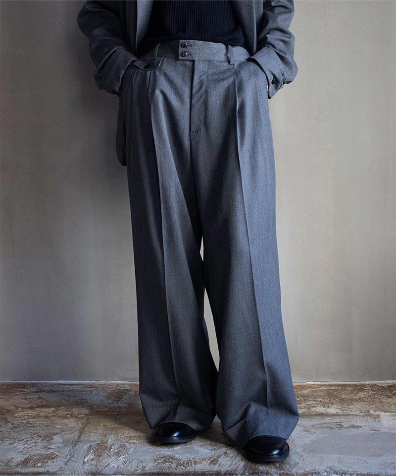KAKAN PLEATED WIDE TROUSERS GRAY - Mens