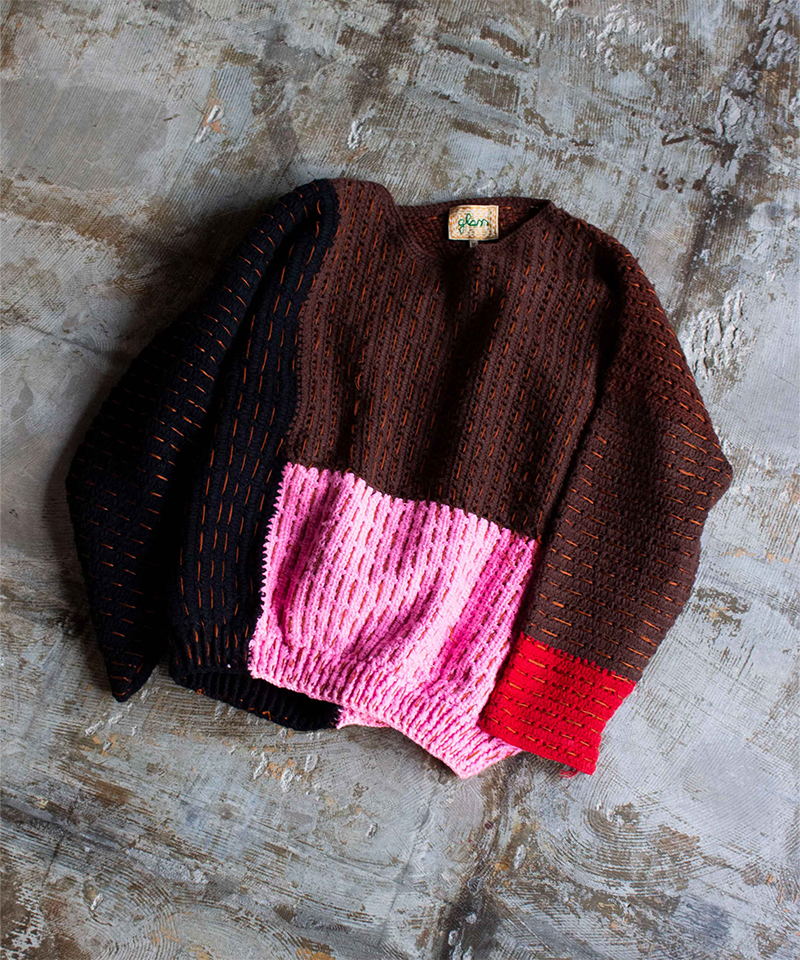 GLASS CYPRESS Brown Thick Crochet Crewneck Brown - Mens