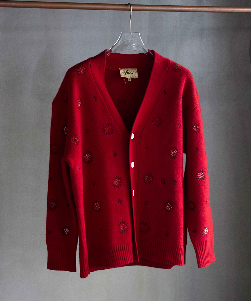 GLASS CYPRESS Red Monogram Cardigan Red - Mens