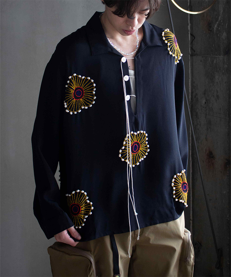 GLASS CYPRESS Black Silk Sunflower Tunic Black - Mens