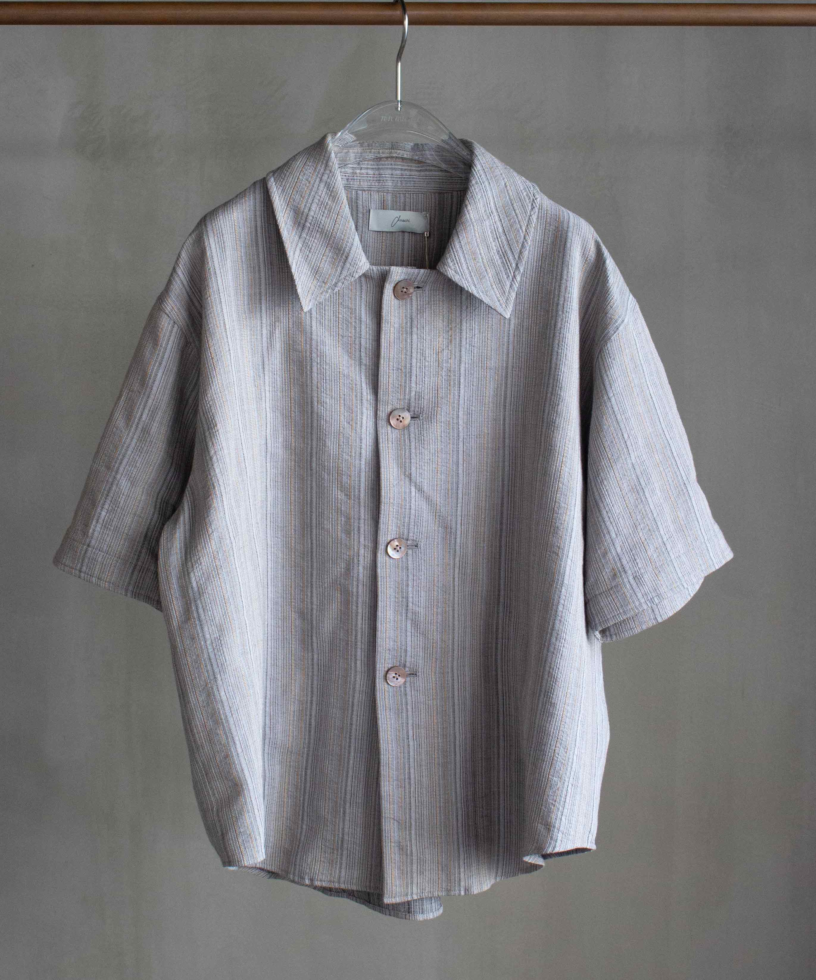 amachi. Phenomena Stripe Coat Shirt Gray Beige - Mens