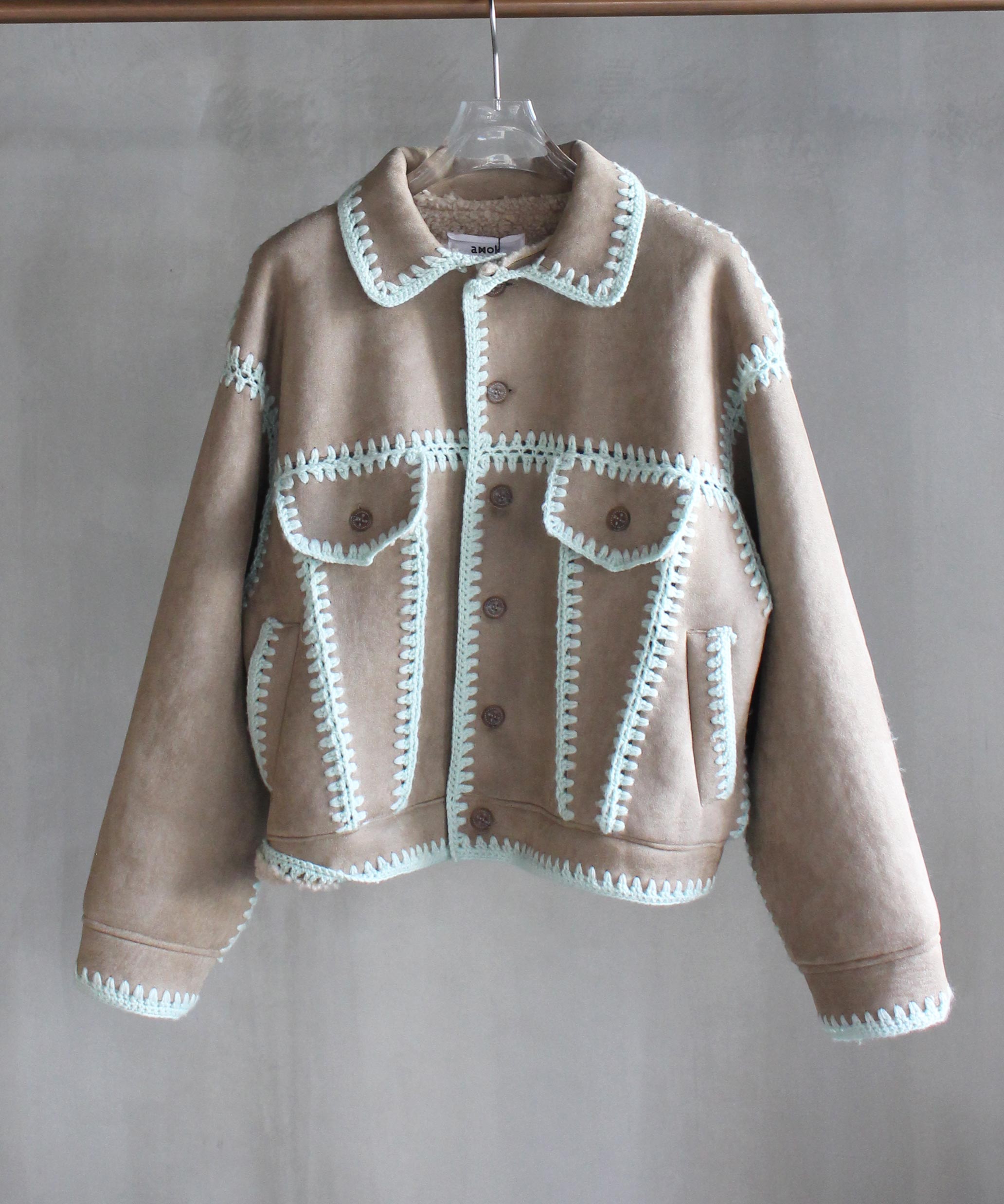 amok HAND KNITTING BOA BLOUSON BEIGE -