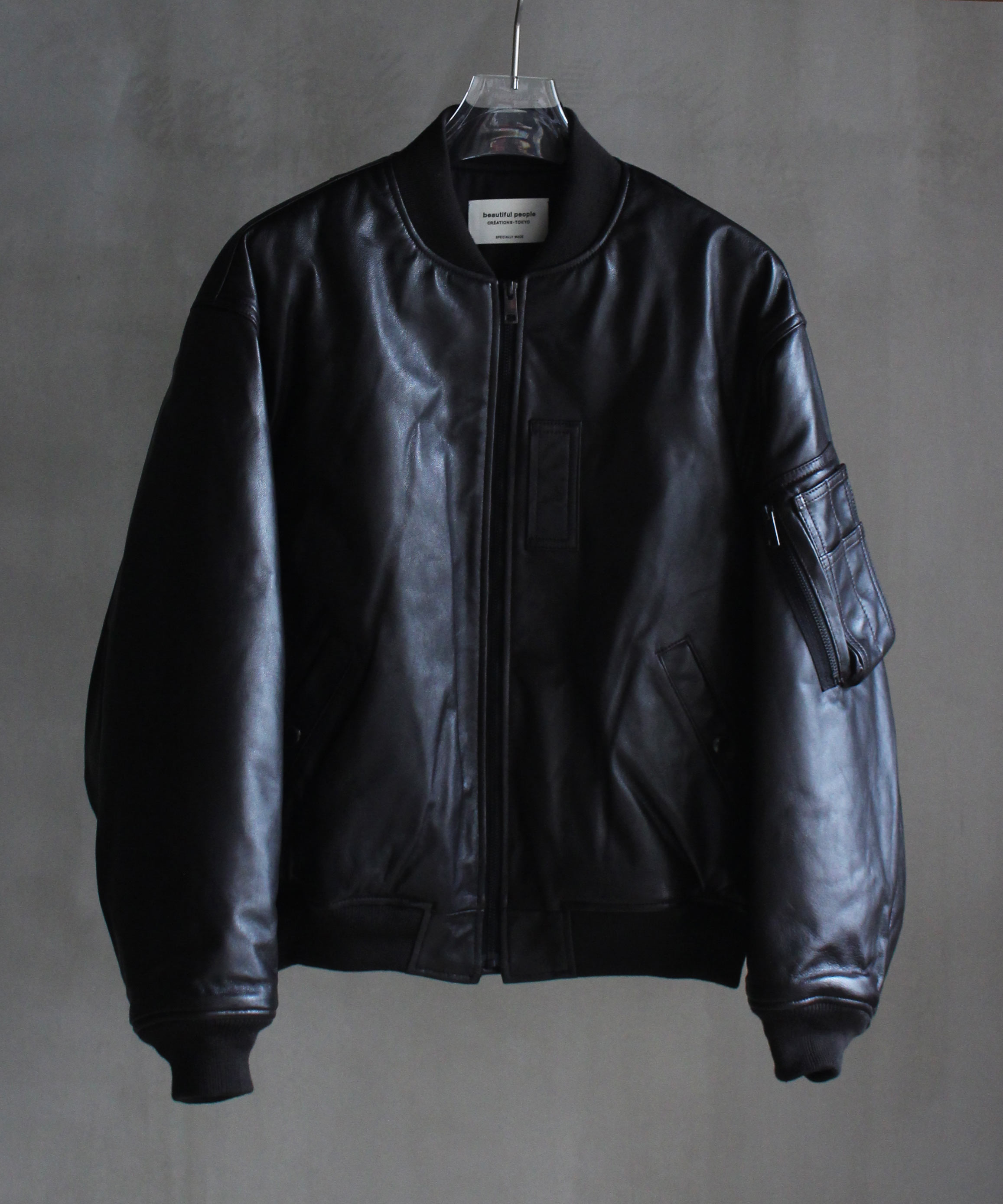 beautiful people light lamb leatherfanshape MA-1 blouson 619 dark brown -