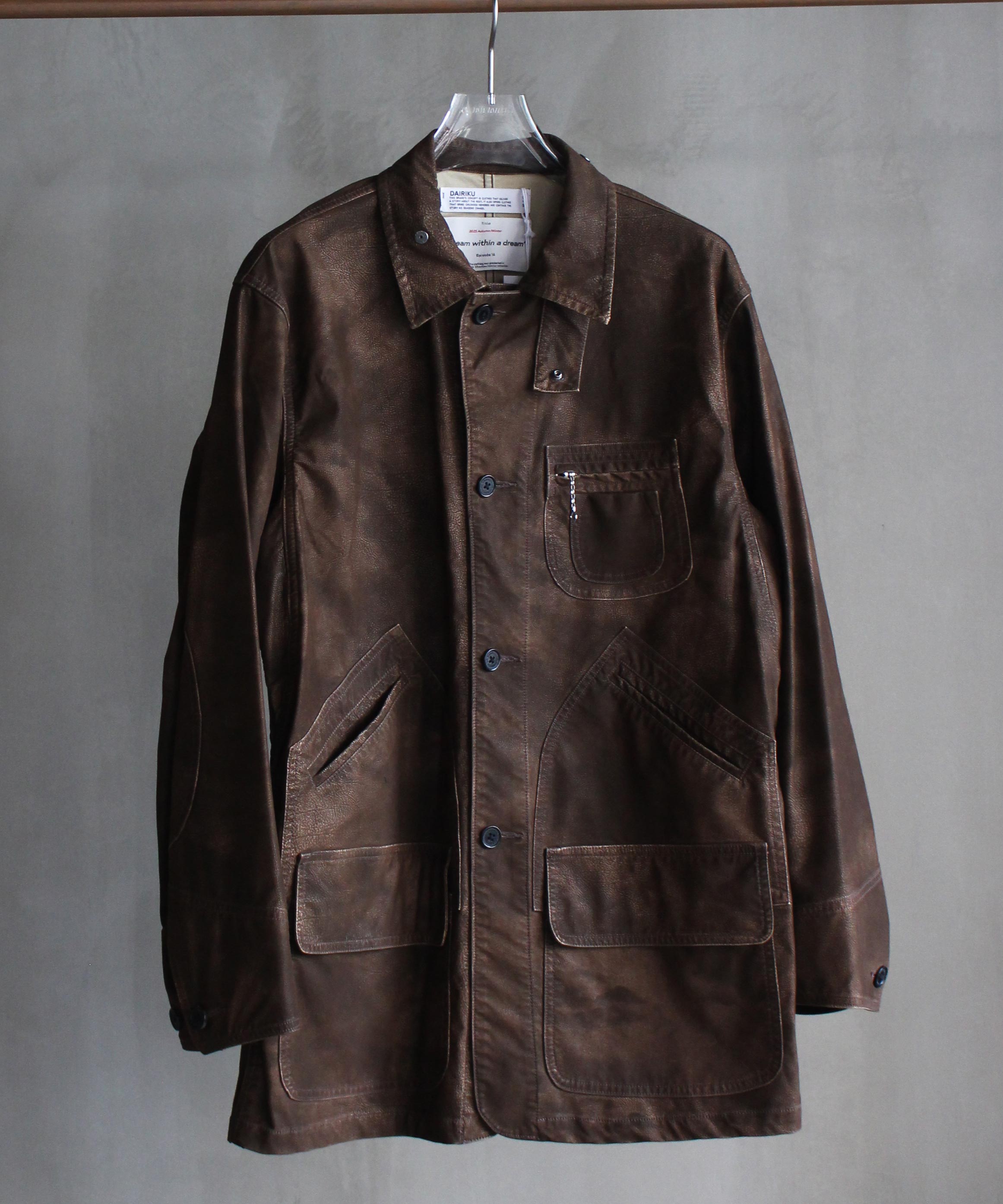 DAIRIKU Artificial Leather Hunting Jacket Brown -