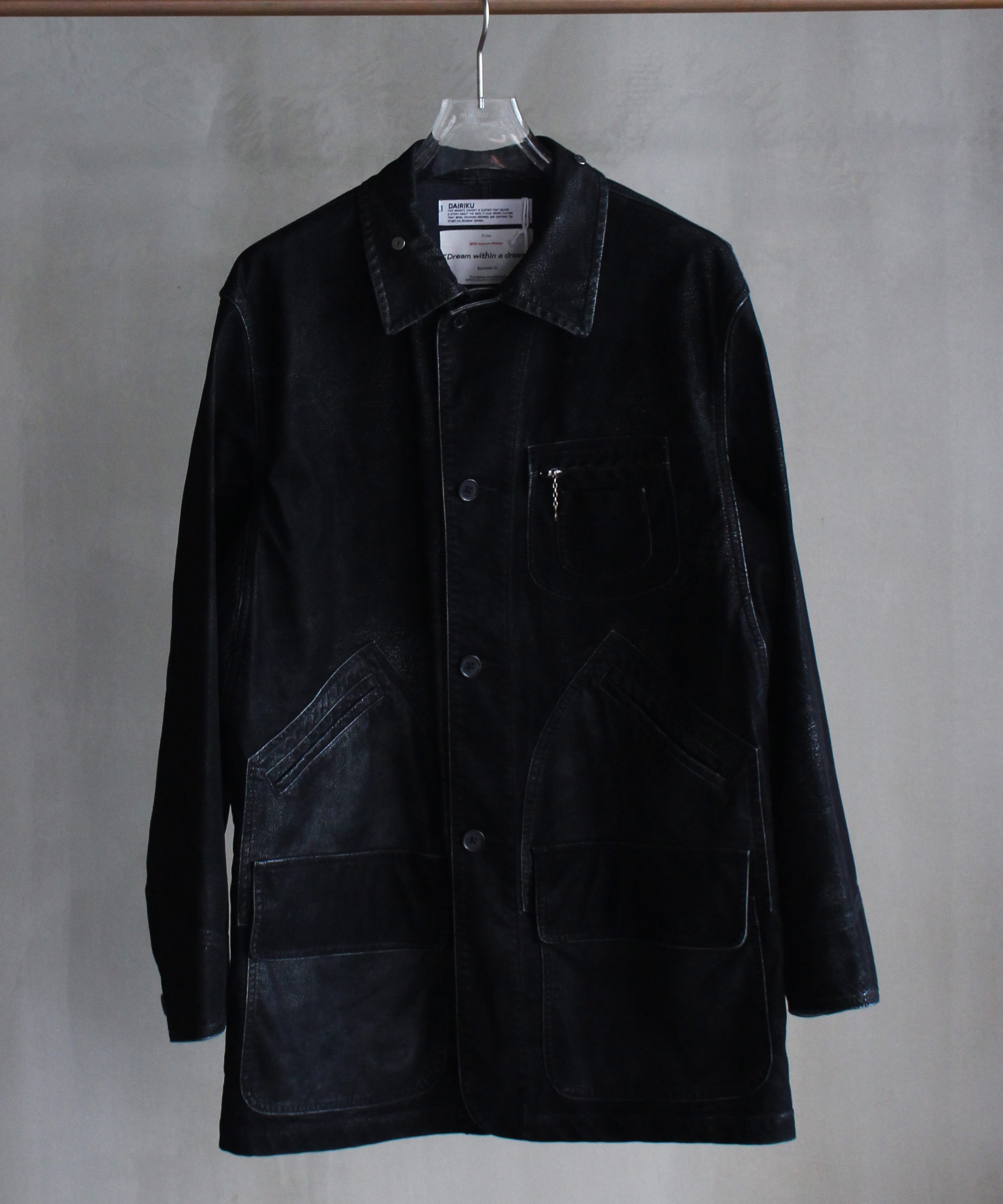 DAIRIKU Artificial Leather Hunting Jacket Black -
