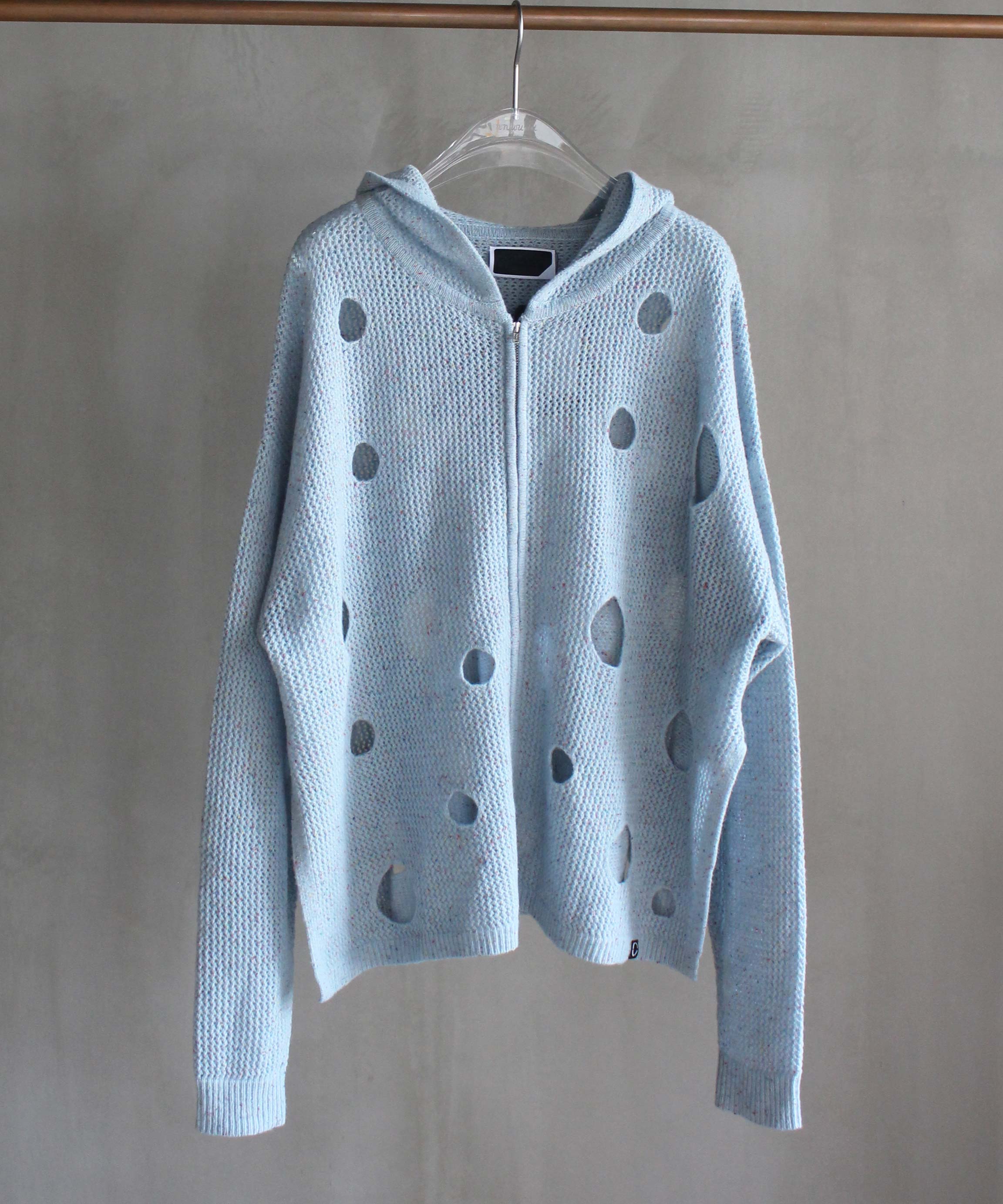 PHINGERIN HOLE KNIT ZIP HOODIE SAX -