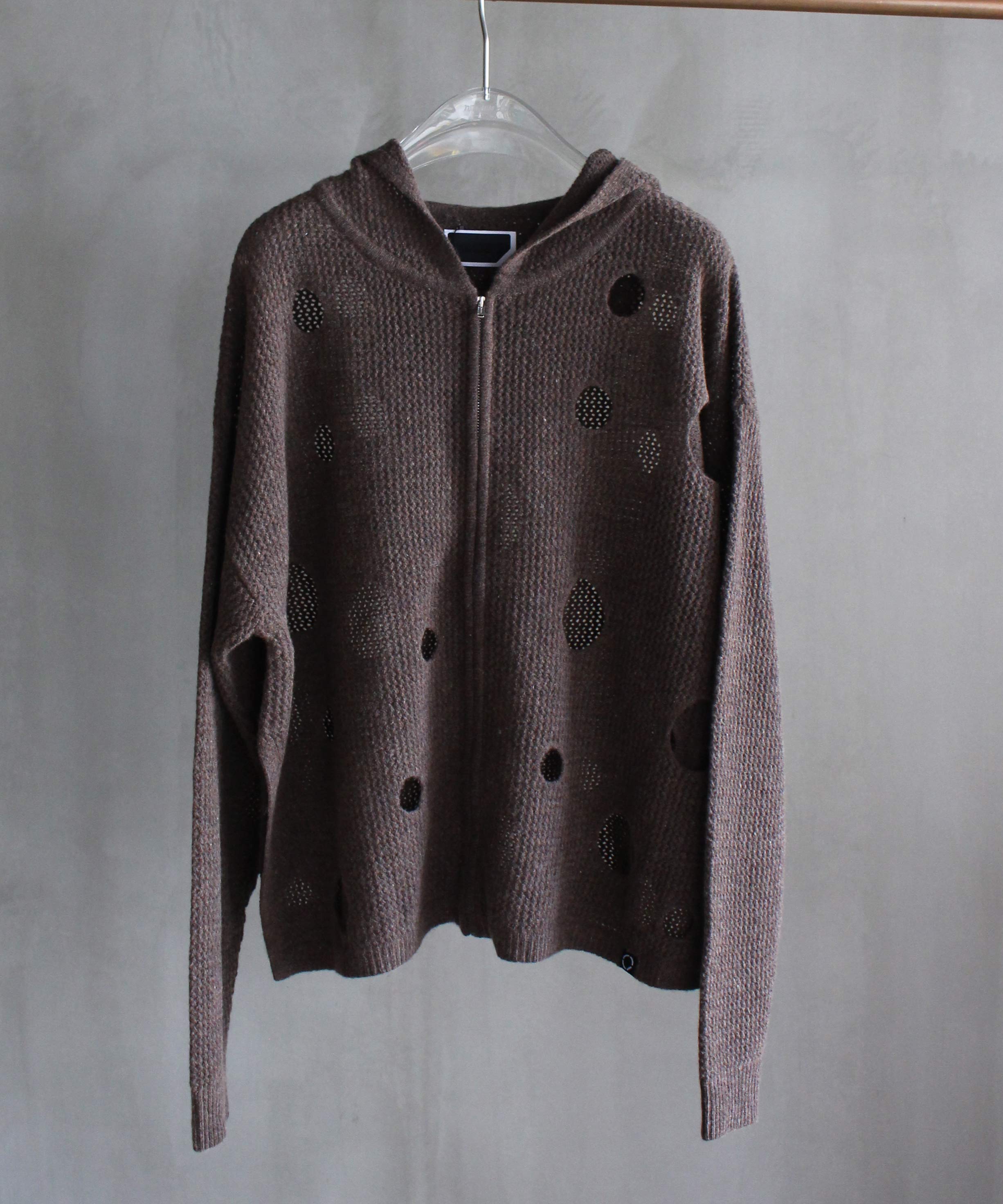 PHINGERIN HOLE KNIT ZIP HOODIE BROWN - | rroomm onlinestore