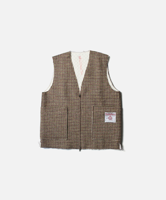 RL DeadStock Harris Tweed Vest RV khaki mix hound
