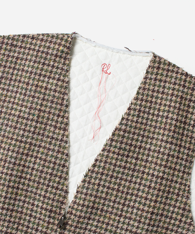 RL DeadStock Harris Tweed Vest RV khaki mix hound