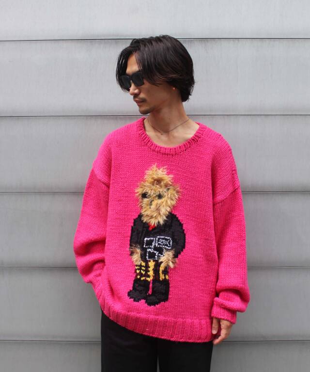 amok BEAR KNIT(Only Front) PINK - Mens | rroomm onlinestore  