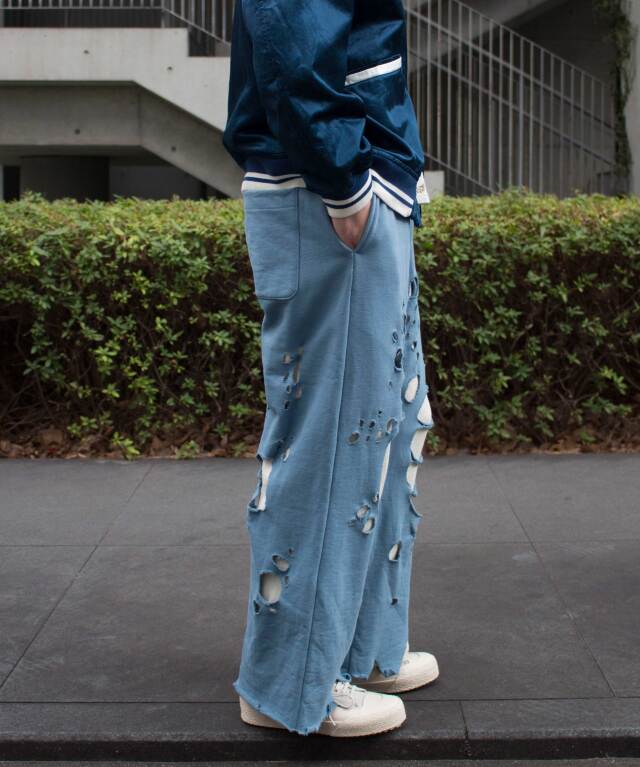 amok DAMAGE LAYERED SWEAT PANTS BLUE - Mens | rroomm onlinestore 