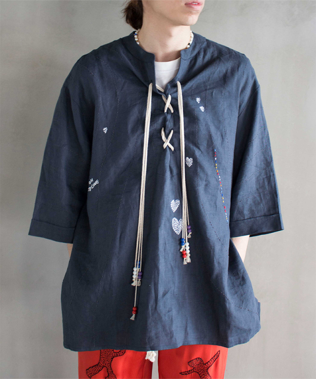 GLASS CYPRESS Washed Kinen Tunic In Black Black - Mens