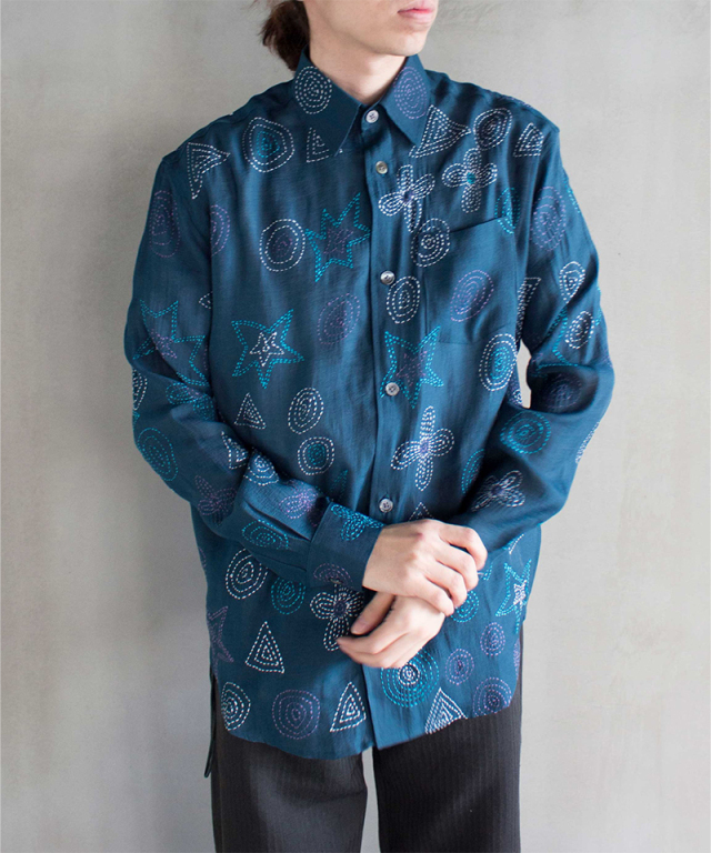 GLASS CYPRESS Green Floral Shirt D.Green - Mens
