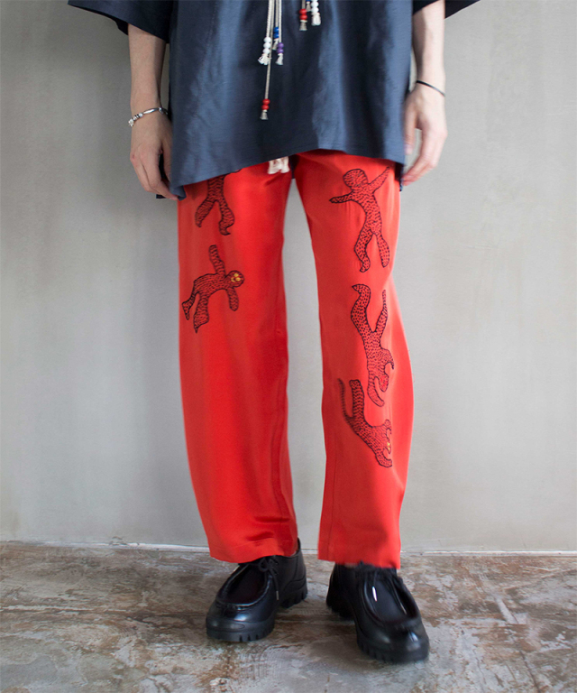 GLASS CYPRESS Inferno Silk Trousers Molten Lava - Mens