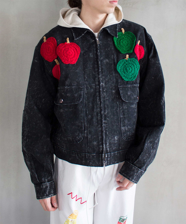 GLASS CYPRESS Apple Crochet  Patch Canvas Jacket Gray - Mens