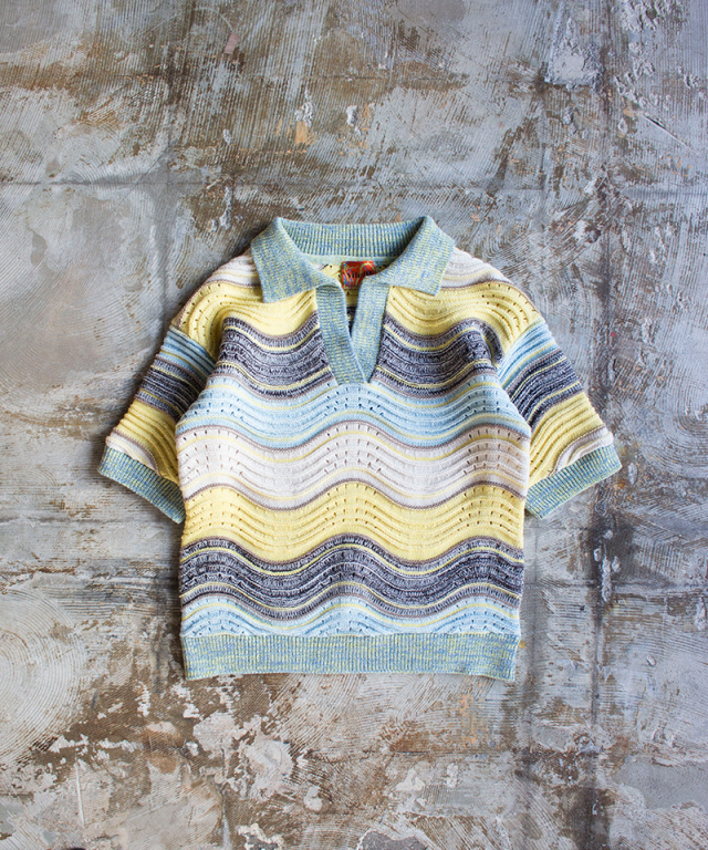 VITELLI PEACOCK-KNIT POLO WITH KNITTED RIBS mix - Mens