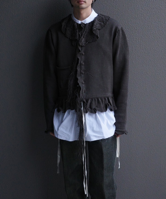 Midorikawa LINEN KNIT CARDIGAN CHARCOAL GRAY - Mens | rroomm 