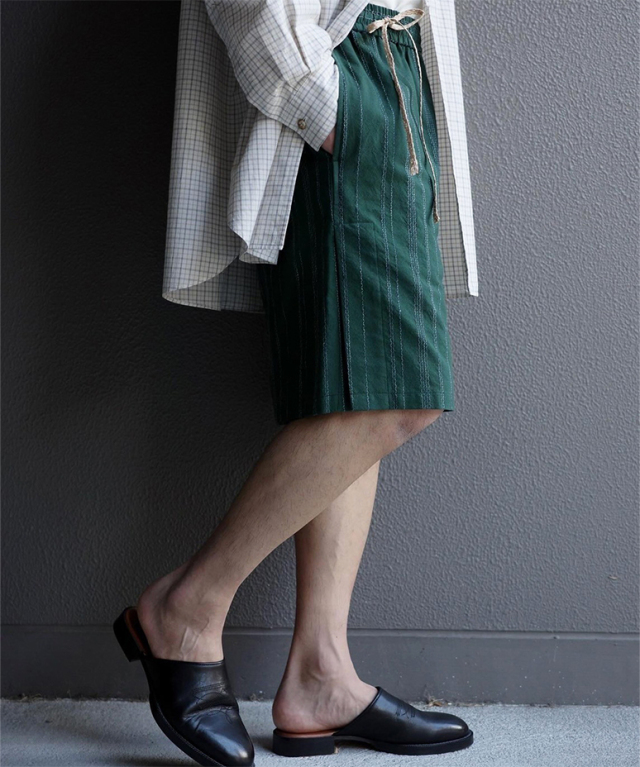 amachi. Line Pants Green × Blue　リネン amachi. Fluctuation Line Pants Green × Blue | CASANOVA&CO