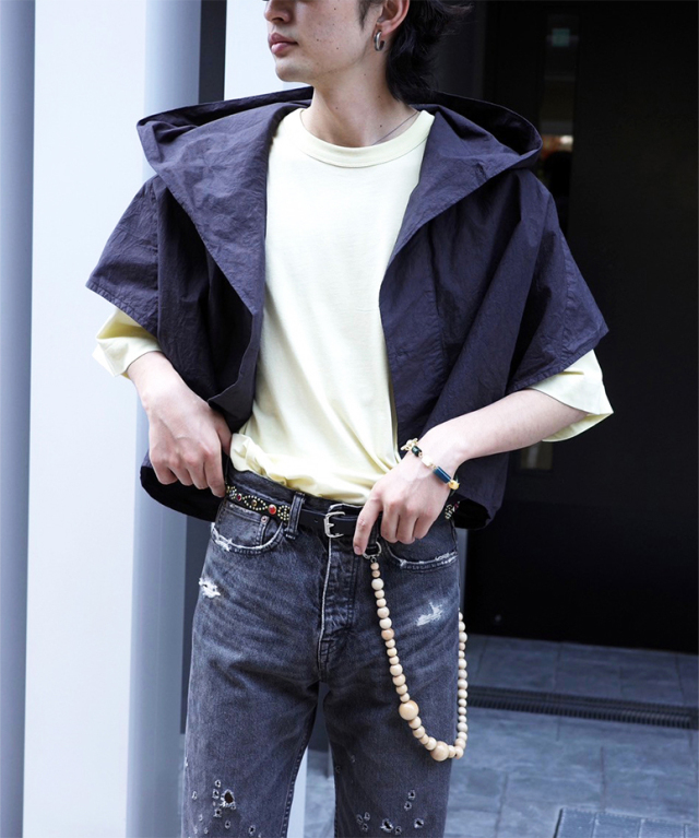 amachi. Fabric Forming Shell Hoodie Deep Gray - Mens