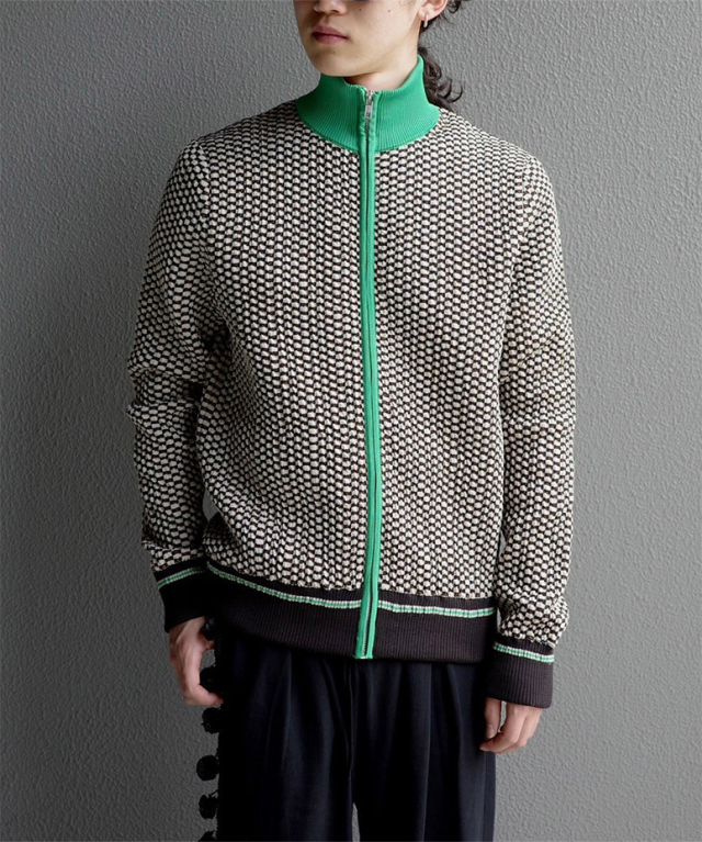 WALES BONNER ORCHESTRE JACQUARD TOP GREEN&BROWN - Mens