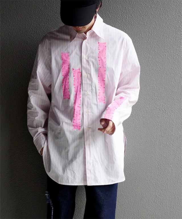 EDWARD CUMING RIBBON PRINT CLASSIC SHIRT PINK/PURPLE - Mens